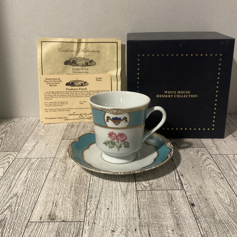 WOODMERE White House Collection JAMES POLK Tea Cup & Saucer Dessert Teacup